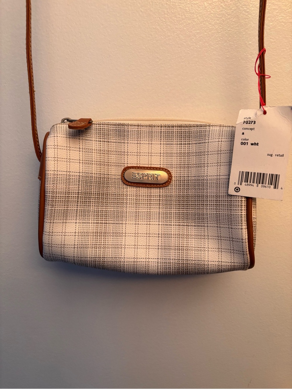 NWT Esprit White Plaid Crossbody Bag